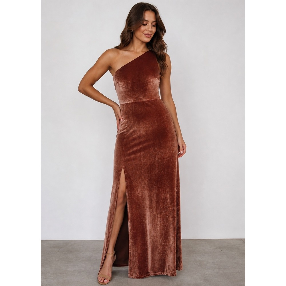 Baltic Born Tatiana Velvet One Shoulder Maxi Dress Womens Medium Desert Rose